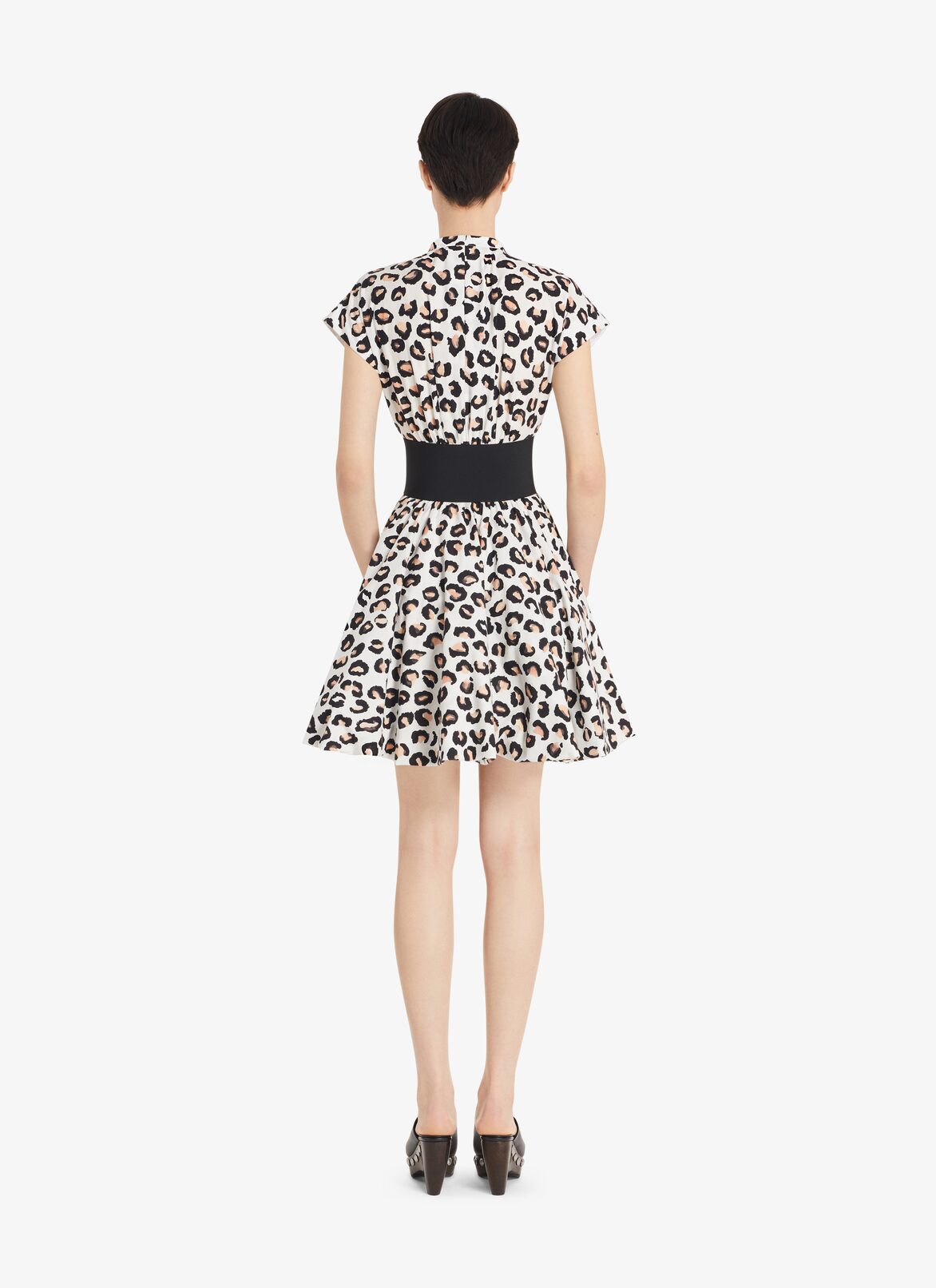 Belted Leopard poplin Dress ALAÏA WHITE/BLACK BELTED LEOPARD POPLIN DRESS